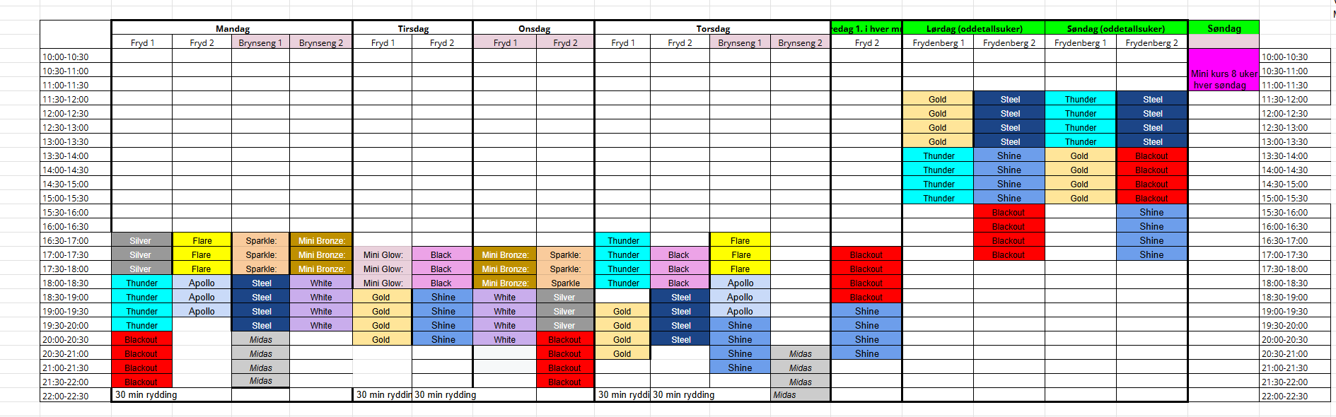 Timeplan sesongen 25/26